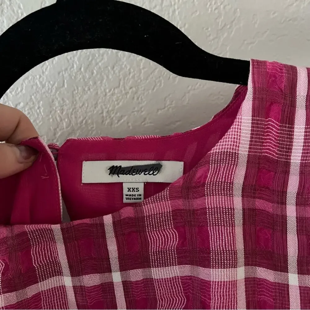 Madewell Pink Plaid Puff-Sleeve Top
